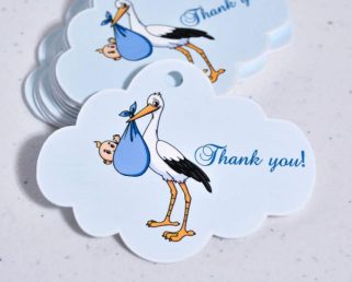 Boy Baby Shower Thank You Tags, Stork Boy Party Supplies