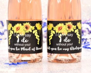8 Wine Labels Bridesmaid, Sunflower Mini Wine Labels, Bridesmaid Labels, Floral Will you Be My Bridesmaid Honor Stickers