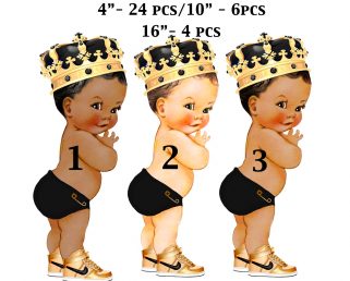 Black Little Prince Cutouts Gold Crown Diaper Sneakers Baby Shower Birthday